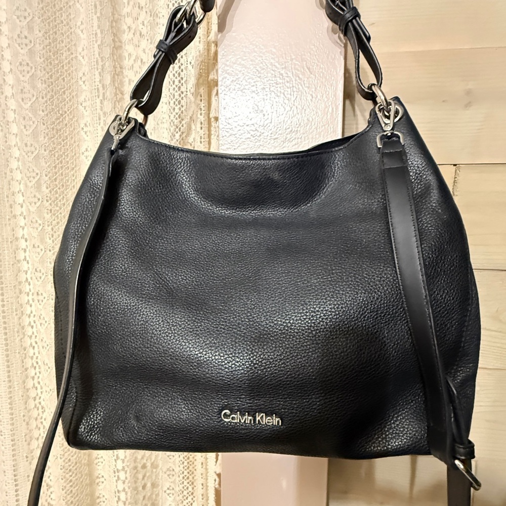 Calvin Klein Black Pebbled Leather Hobo Bag